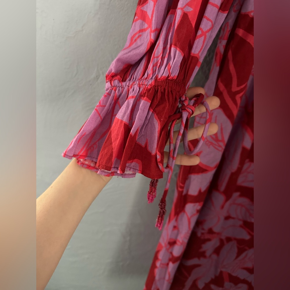 Farm Rio Anthropologie Living Nature Burgundy Long Maxi Dress - Picture 3 of 8